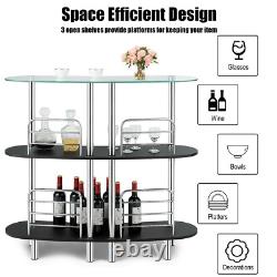3-tier Bar Cabinets Table with Tempered GlassTop