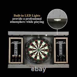 40 Dartboard Board Set & Cabinet LED Lights 6 Steel Tip Darts and Flights