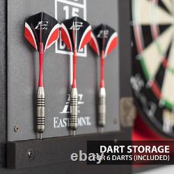 40 Dartboard Cabinet Dart Board Set 6 Steel Tip Darts Chalk Wall Mounted NEW