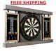 40 Dartboard Cabinet & Dart Board Set Led Lights 6 Steel Tip Darts And Flights