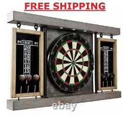 40 Dartboard Cabinet & Dart Board Set LED Lights 6 Steel Tip Darts and Flights