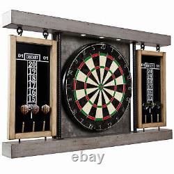 40 Dartboard Cabinet & Dart Board Set LED Lights 6 Steel Tip Darts and Flights