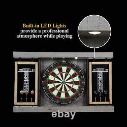 40 Dartboard Cabinet & Dart Board Set LED Lights 6 Steel Tip Darts and Flights