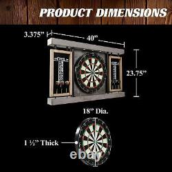 40 Dartboard Cabinet & Dart Board Set LED Lights 6 Steel Tip Darts and Flights