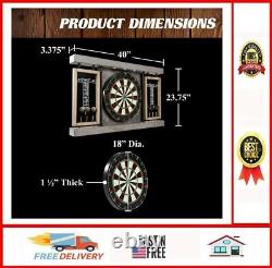 40 Dartboard Cabinet & Dart Board Set LED Lights 6 Steel Tip Darts and Flights