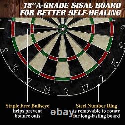 40 Dartboard Cabinet & Dart Board Set LED Lights 6 Steel Tip Darts and Flights