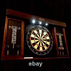 40 Dartboard Cabinet Set, LED Lights, Steel Tip Darts, Brown/Black Gfit