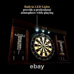 40 Dartboard Cabinet Set LED Lights Steel Tip Darts Brown/Black NEW
