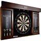 40 Inch Dartboard Cabinet Set With Led Lights And Steel Tip Darts Brown