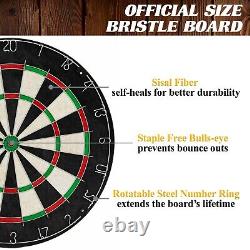 40 Inch Dartboard Cabinet Set with LED Lights and Steel Tip Darts Brown
