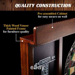 40 Inch Dartboard Cabinet Set with Led Lights and Steel Tip Darts Brown/Black