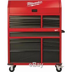 46In 16 Drawer Steel Rolling Lockable Tool Chest Cabinet Set Textured Red Black