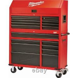 46 in. 16-Drawer Steel Tool Chest and Rolling Cabinet Set, Textured Red and