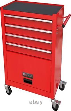 4 Drawers Red Tool Cabinet with Pulleys and A Set of Tools