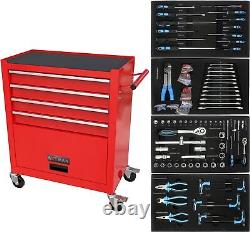 4 Drawers Red Tool Cabinet with Pulleys and A Set of Tools