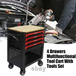 4 Drawers Rolling Tool Box Cart Tool Chest Storage Cabinet with 4 Wheels, Tool Set