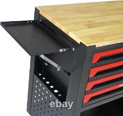 4-Drawers Rolling Tool Cart Tool Storage Box Cabinet with Tool Set & Wooden Top