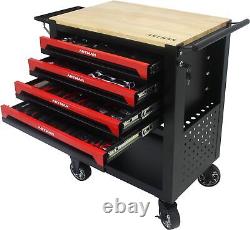 4-Drawers Rolling Tool Cart Tool Storage Box Cabinet with Tool Set & Wooden Top