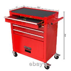 4 Drawers Tool Cabinet with Tool Sets with Wheels Tool Box with Handle Red