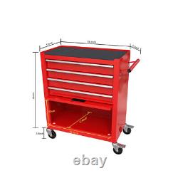 4 Drawers Tool Cabinet with Tool Sets with Wheels Tool Box with Handle Red