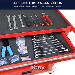 4 Drawers Tool Cabinet with Tool Sets with Wheels Tool Box with Handle Red