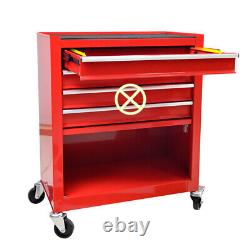 4 Drawers Tool Cabinet with Tool Sets with Wheels Tool Box with Handle Red