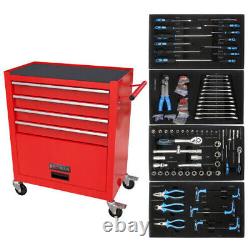 4 Drawers Toolbox Storage Cabinet with Tool Set, Rolling Toolbox with Wheel RED