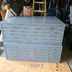 4 Sets Of Safeco Facil Steel Flat File 5 Drawer Cabinets 48 X 36 With 2 Stands