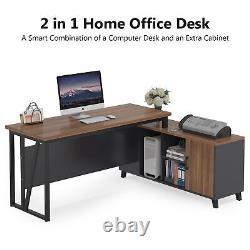55 Executive Desk and Lateral File Cabinet Set, L Shaped Desk for Home Office