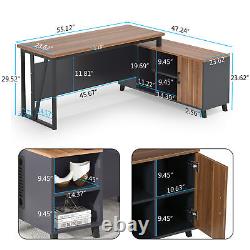 55 Executive Desk and Lateral File Cabinet Set, L Shaped Desk for Home Office