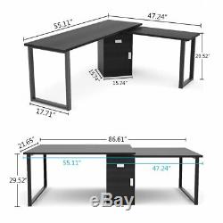 55'' Rotating L-Shape Corner Computer Desk PC with File Cabinet Office Table LX