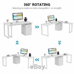55'' Rotating L-Shape Corner Computer Desk PC with File Cabinet Office Table LX