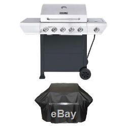 5-Burner Propane Gas Grill Stainless Steel Kitchen Side Burner Black Cabinet Set