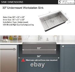 5th Ave 33 inch Undermount Workstation Kitchen Sink with Full Accessory Set