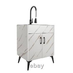 6045cm Laundry Utility Cabinet with Stainless Steel Sink and Faucet Set White