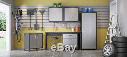 6-Piece Fortress Textured Garage Set with Cabinets, Wall Units & Table in Grey