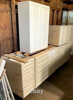 7 Piece White Cabinet Set No Sink 5 Base & 2 Uppers 11 Drawers Ventura Brand