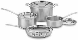 7 Piece set pots pans Stainless Steel skillet Cookware oven safe Silver Kitchen