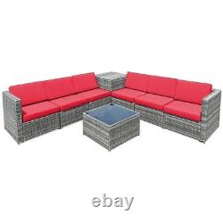 8PCS Outdoor Patio Furniture Sofa Set Rattan Wicker With Storage Cabinet Table