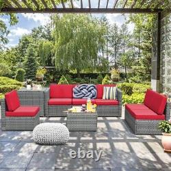 8PCS Outdoor Patio Furniture Sofa Set Rattan Wicker With Storage Cabinet Table