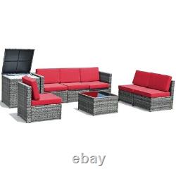 8PCS Outdoor Patio Furniture Sofa Set Rattan Wicker With Storage Cabinet Table