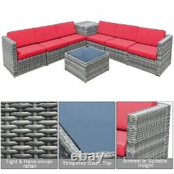 8PCS Outdoor Patio Furniture Sofa Set Rattan Wicker With Storage Cabinet Table