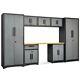 8pcs Steel Garage Storage Cabinet Set 24 Gauge Rack Shelf With Bamboo Worktop New