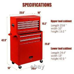 8-Drawer Steel Tool Chest And Rolling Cabinet Set Red Organizer With Wheels NEW