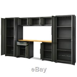 8 Pcs Bamboo Worktop 24 Gauge Garage Storage Cabinet Set