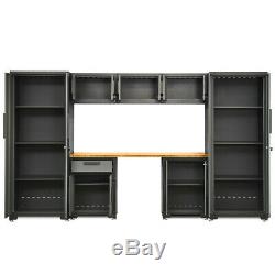 8 Pcs Bamboo Worktop 24 Gauge Garage Storage Cabinet Set