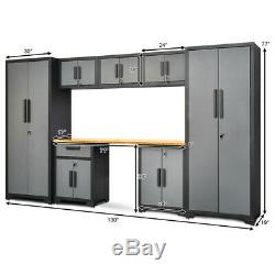 8 Pcs Bamboo Worktop 24 Gauge Garage Storage Cabinet Set TL35121+ WC