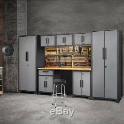 8 Piece Garage Storage Cabinet Set 24 Gauge withBamboo Worktop lockers and Shelves