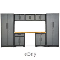 8 Piece Garage Storage Cabinet Set 24 Gauge withBamboo Worktop lockers and Shelves