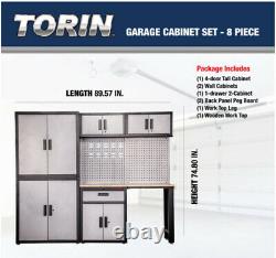 8 pc Torin Garage Cabinet Set Lockable, Magnetic Latches, Leveling Legs NEW